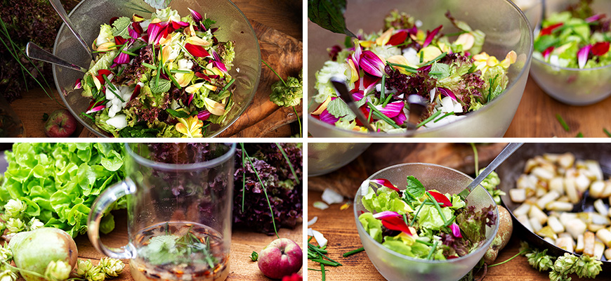 Salade colorée aux fleurs de dahlias
